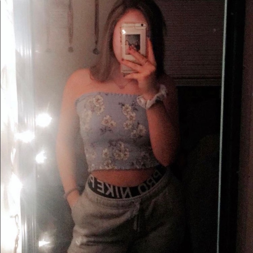 rue21 blue floral rushed tube top